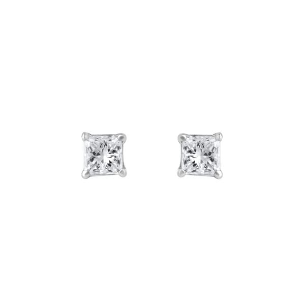 Princess Solitaire Studs Gold Earrings with Diamonds - front view