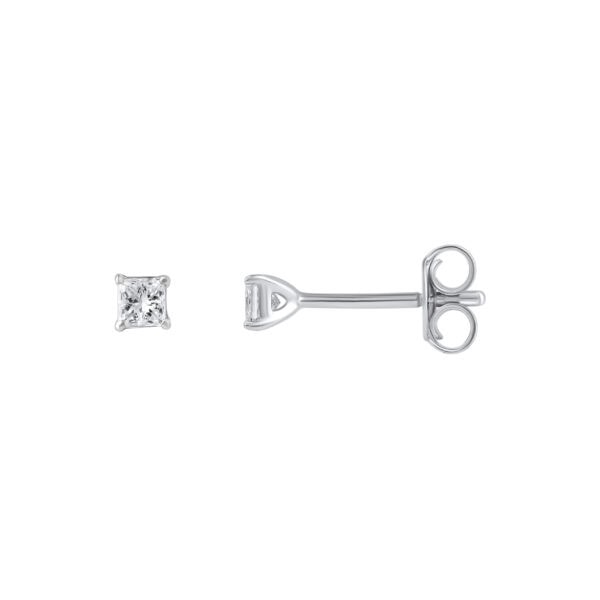 Princess Solitaire Studs Gold Earrings with Diamonds - lock view