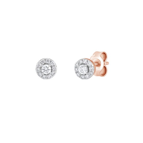Radiant Red Halo Studs Gold Earrings with Diamonds - side view