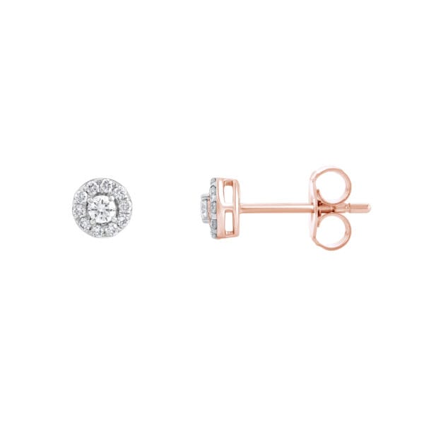 Radiant Red Halo Studs Gold Earrings with Diamonds - lock view
