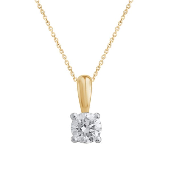 Golden Solitaire Gold Pendant with 0.15 carat round lab-grown diamond in 585 yellow gold - front view