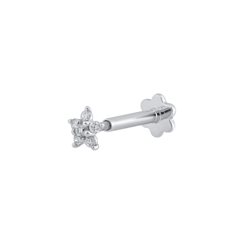 0.03 karato balto aukso piercing auskaras su deimantu „The Fleur Petite“